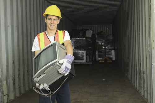 Close-up of different types of skips for construction waste